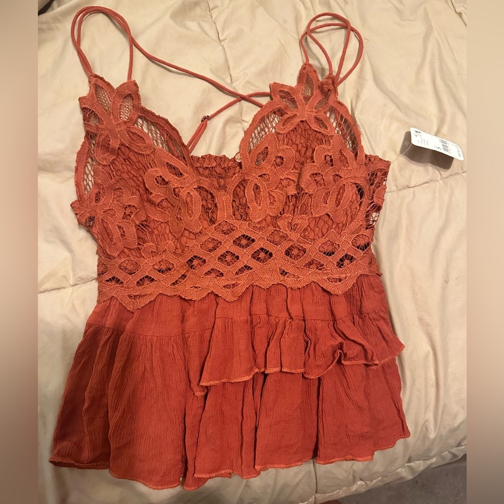 NWT Free People Orange Bustier Camisole with Ruffles